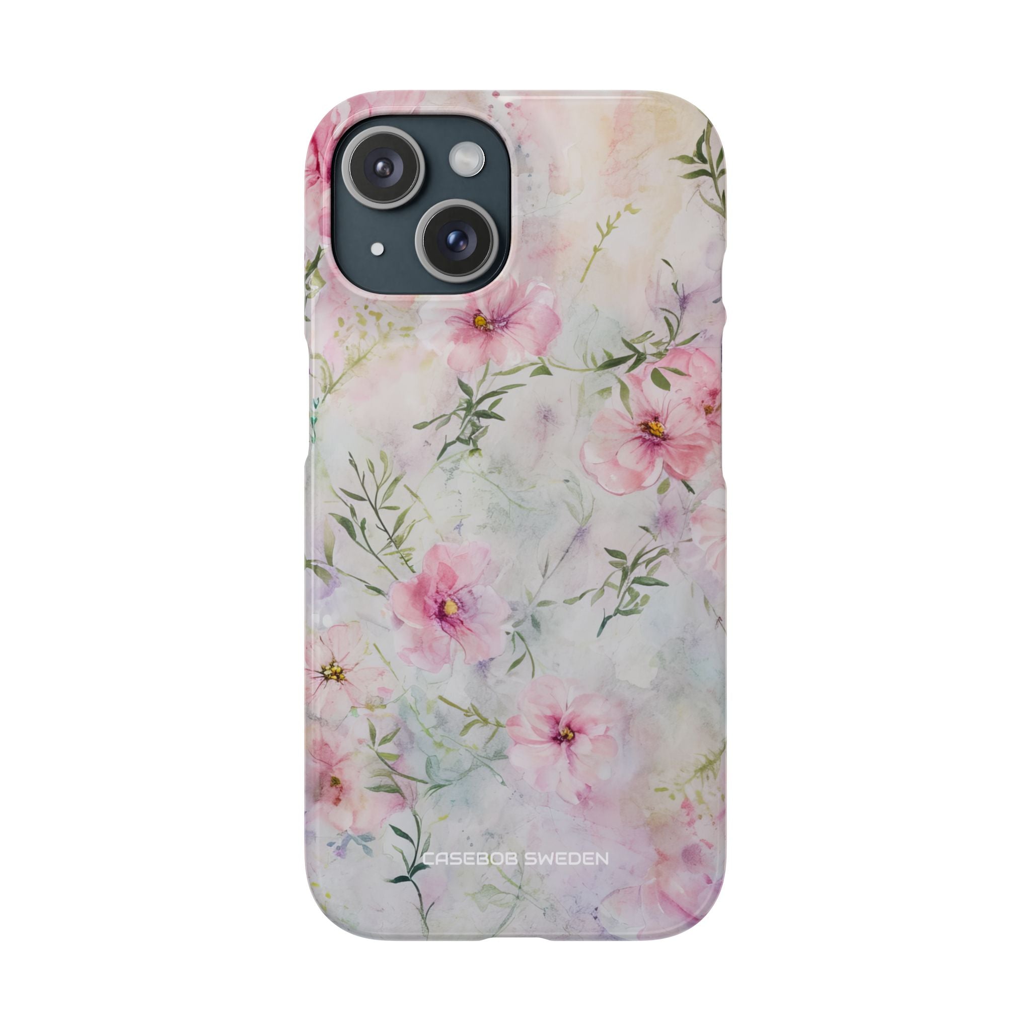 Pink Floral Watercolor Decor - Slim iPhone 15 Phone Case