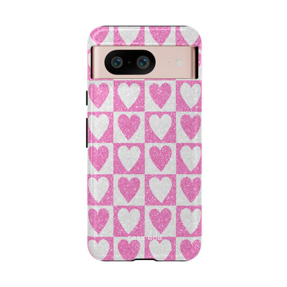 Glitter Heart Grid Google Pixel 8 Case - Tough