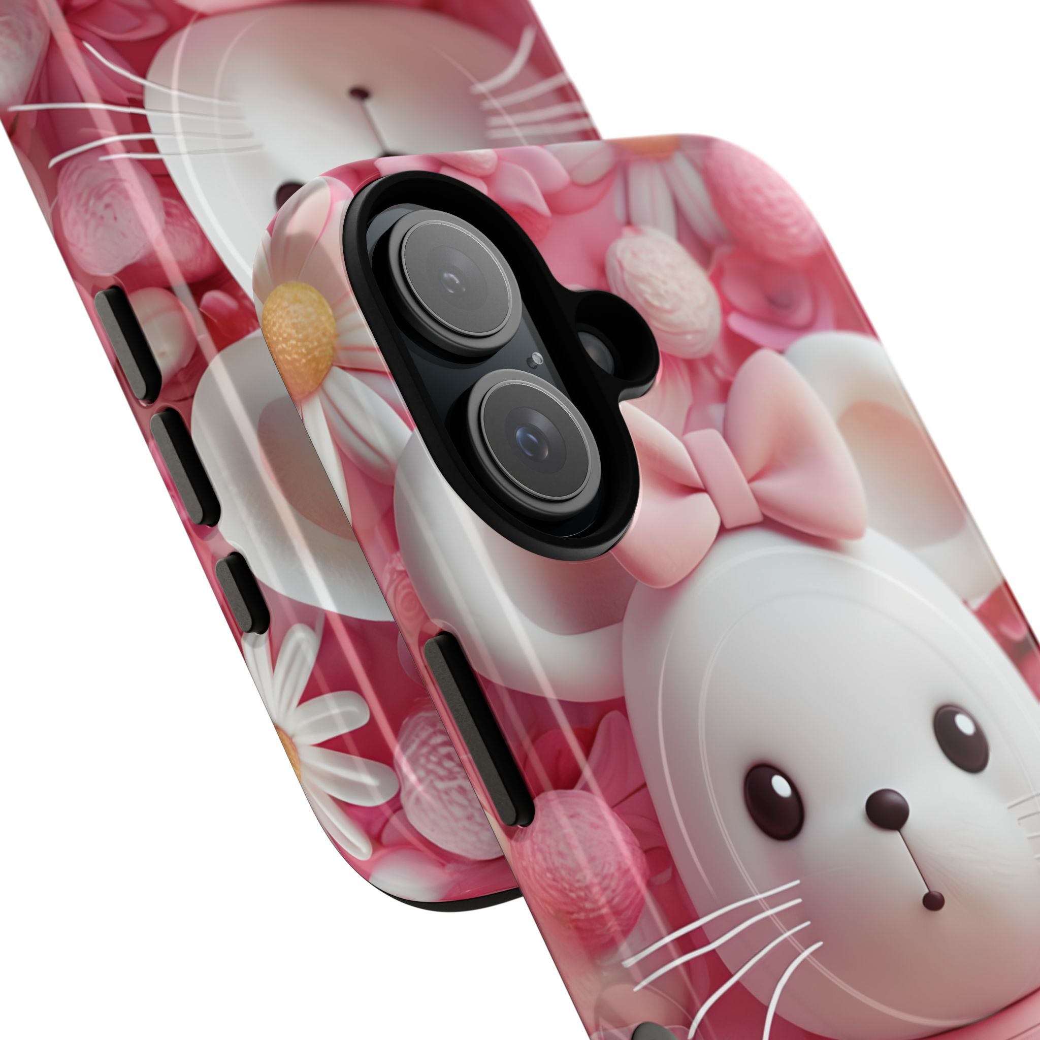Adorable 3D Rendered White Mouse Plush Toy Floral iPhone 16 - Tough+
