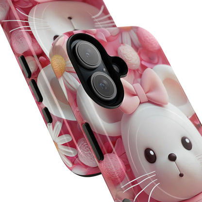 Adorable 3D Rendered White Mouse Plush Toy Floral iPhone 16 - Tough+