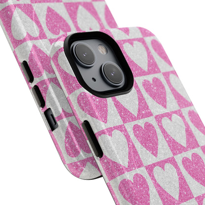 Glitter Heart Grid iPhone 14 Case - Tough+