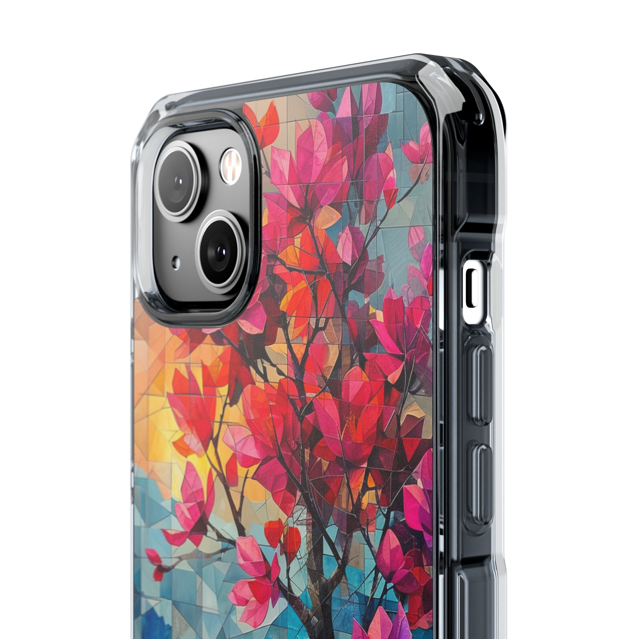 Vibrant Geometric Tree Landscape iPhone 14 - Clear Impact Phone Case