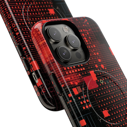 Crimson Circuit Grid iPhone 14 - Tough+