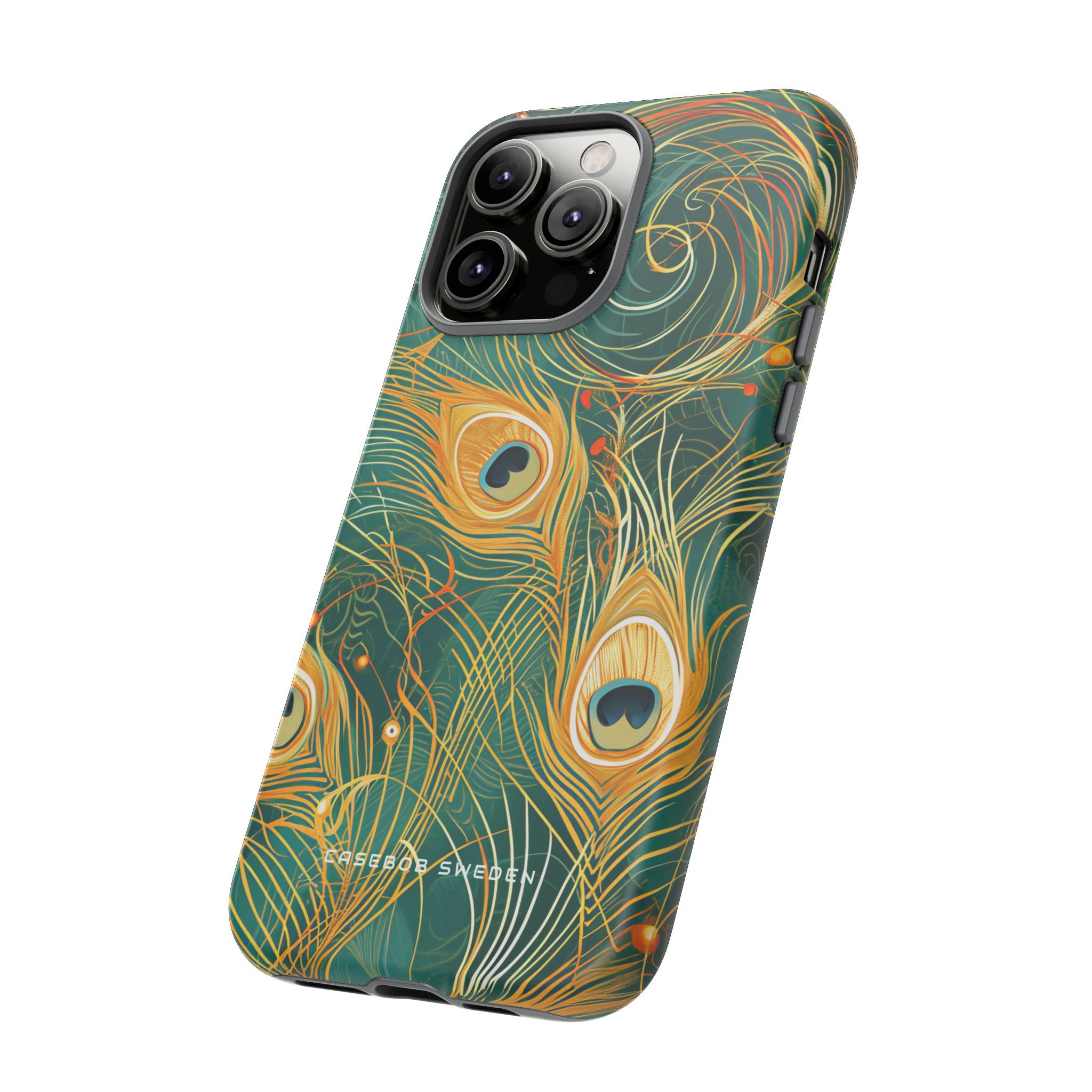 Peacock Elegance in Teal and Gold iPhone 14 - Tough Phone Case