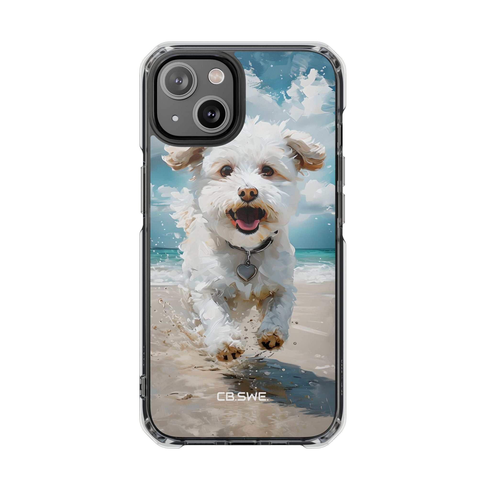 Joyful Fluffy Dog Running on Beach Impressionist Art iPhone 14 - Impact Clear+