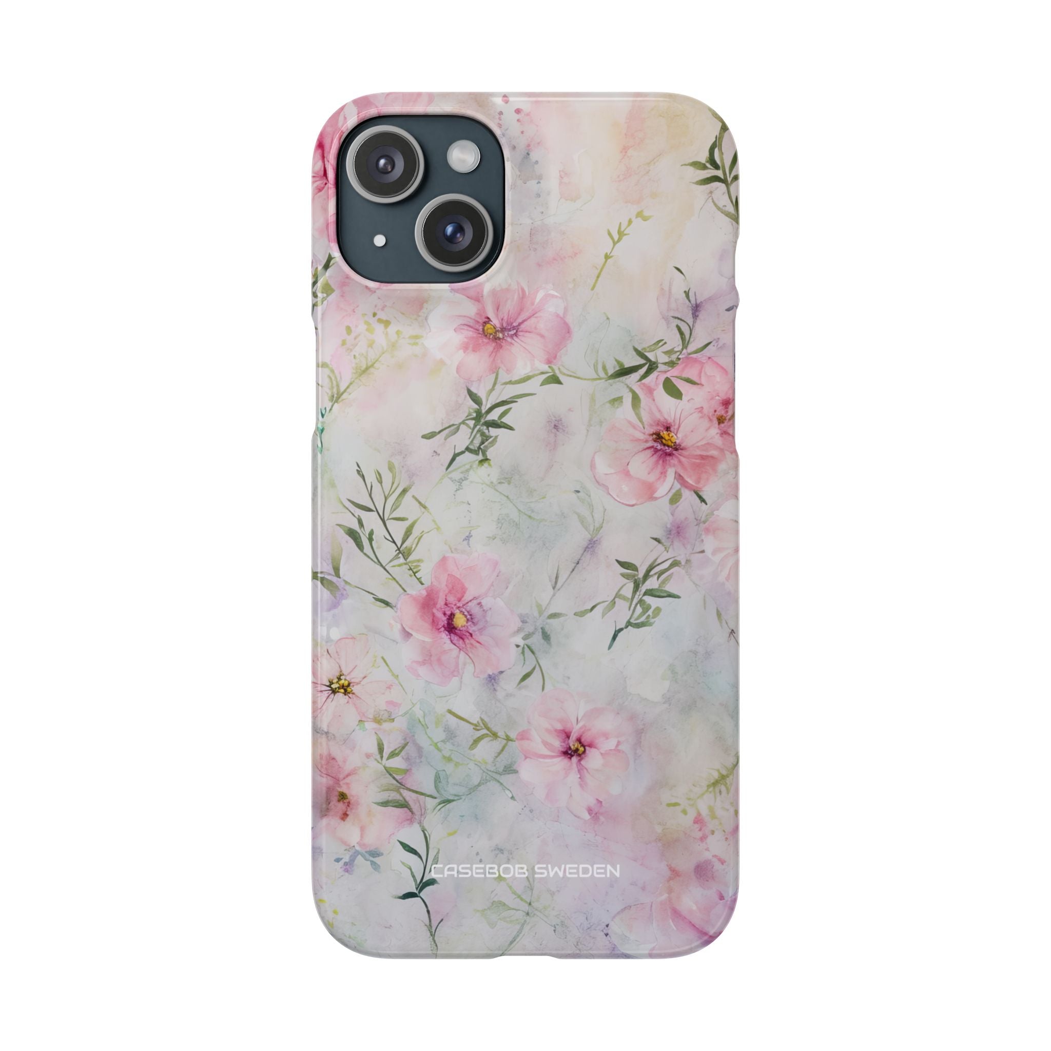 Pink Floral Watercolor Decor - Slim iPhone 15 Phone Case