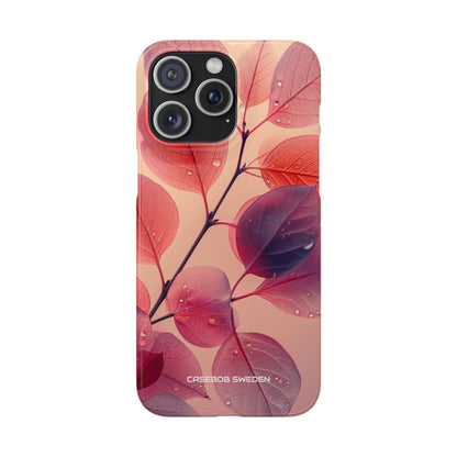 Pink Serenity Leaf Design - Slim iPhone 15 Phone Case