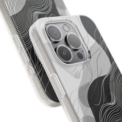 Fluid Rhythms: Monochrome Line Flow iPhone 15 - Flexi Phone Case