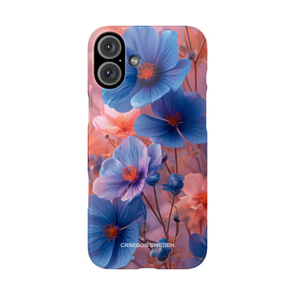 Blue Peach Blossoms - Slim iPhone 16 Phone Case