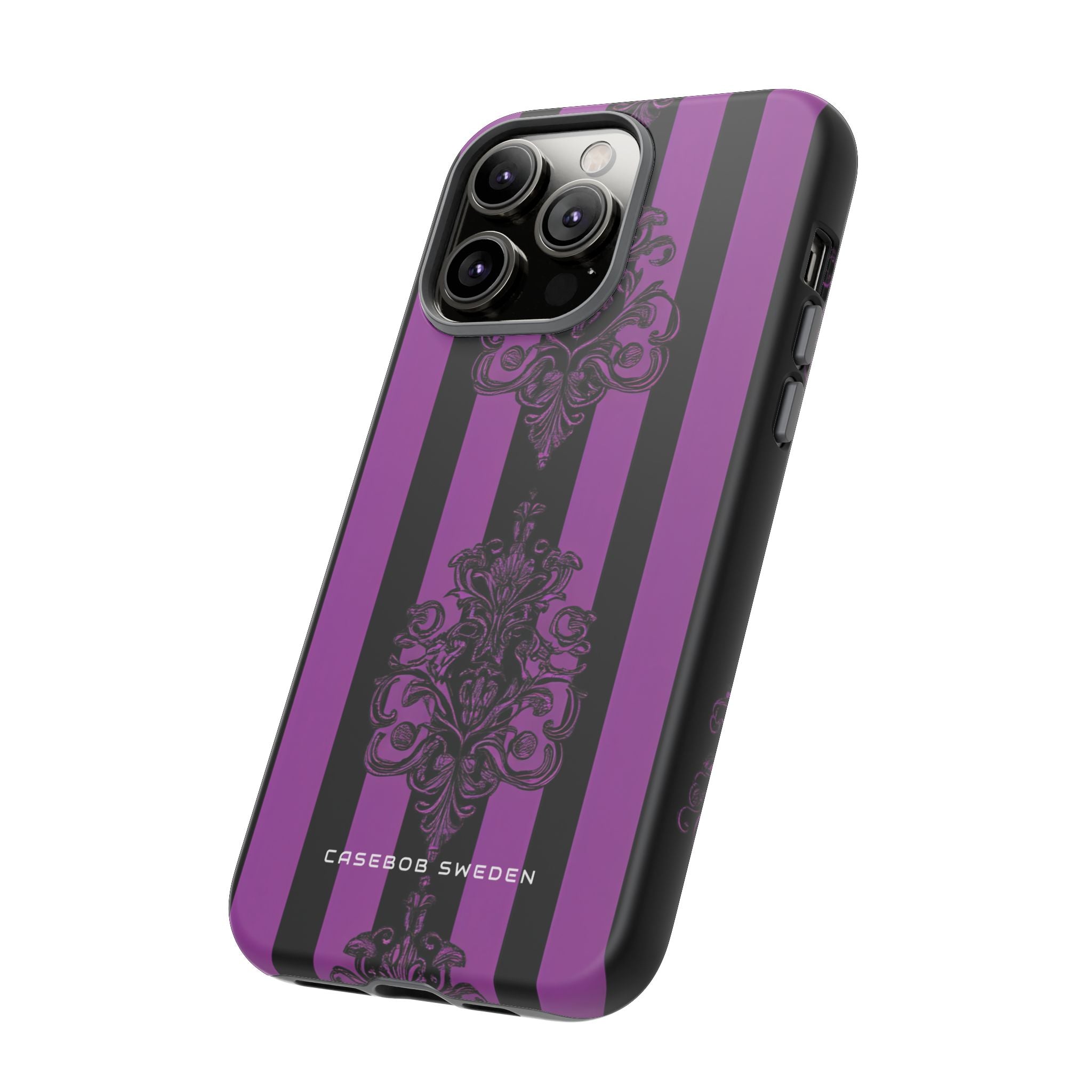 Gothic Elegance with Vertical Stripes and Ornamental Motifs iPhone 14 - Tough Phone Case