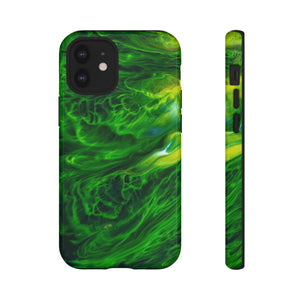 Neon Green Wave Ink Art iPhone Case (Protective) iPhone 12 Mini Glossy Phone Case