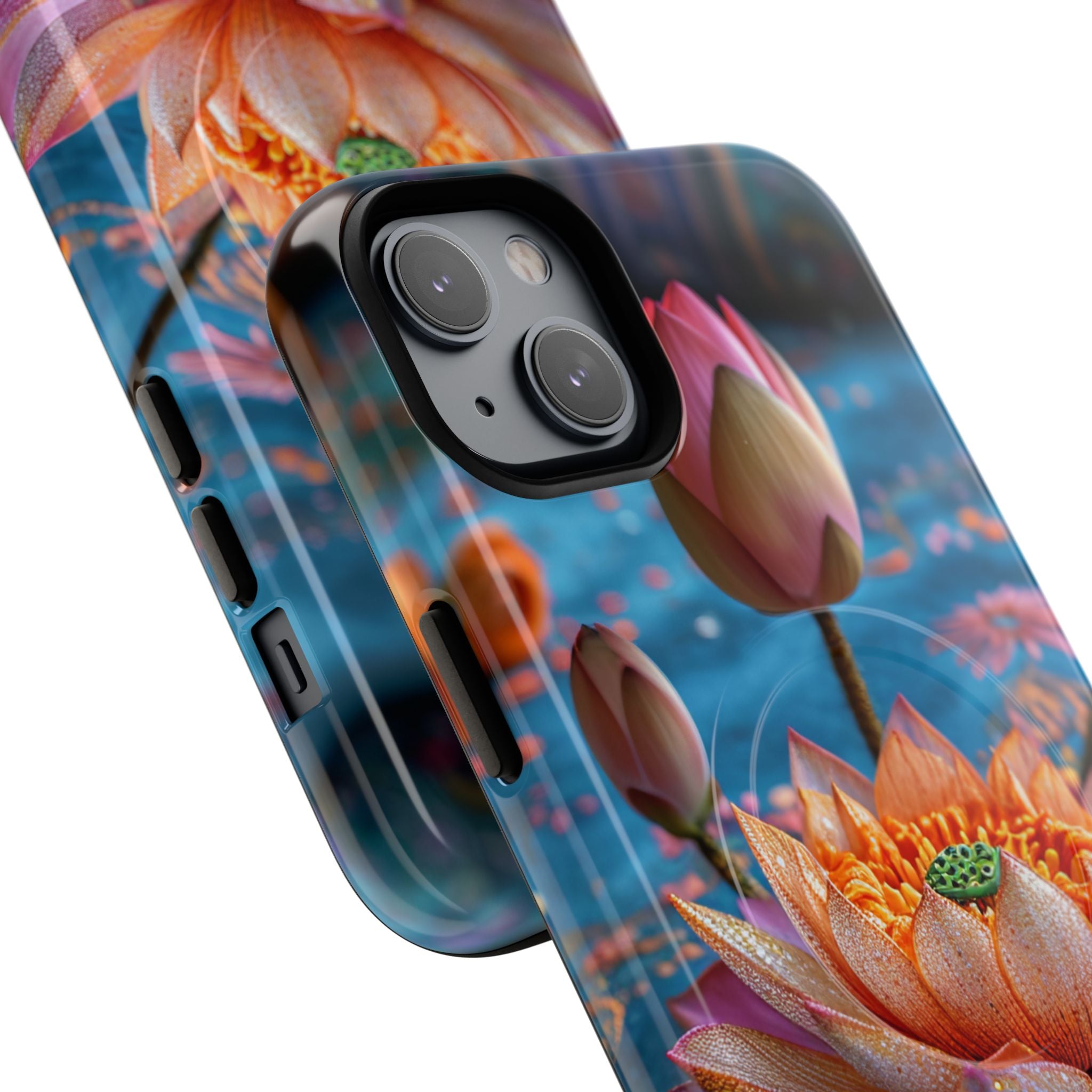 Vibrant Lotus Embroidery - Tough + MagSafe® iPhone 14 Phone Case