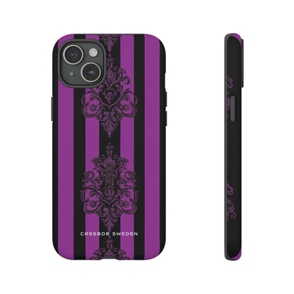 Gothic Elegance with Vertical Stripes and Ornamental Motifs iPhone 15 - Tough Phone Case