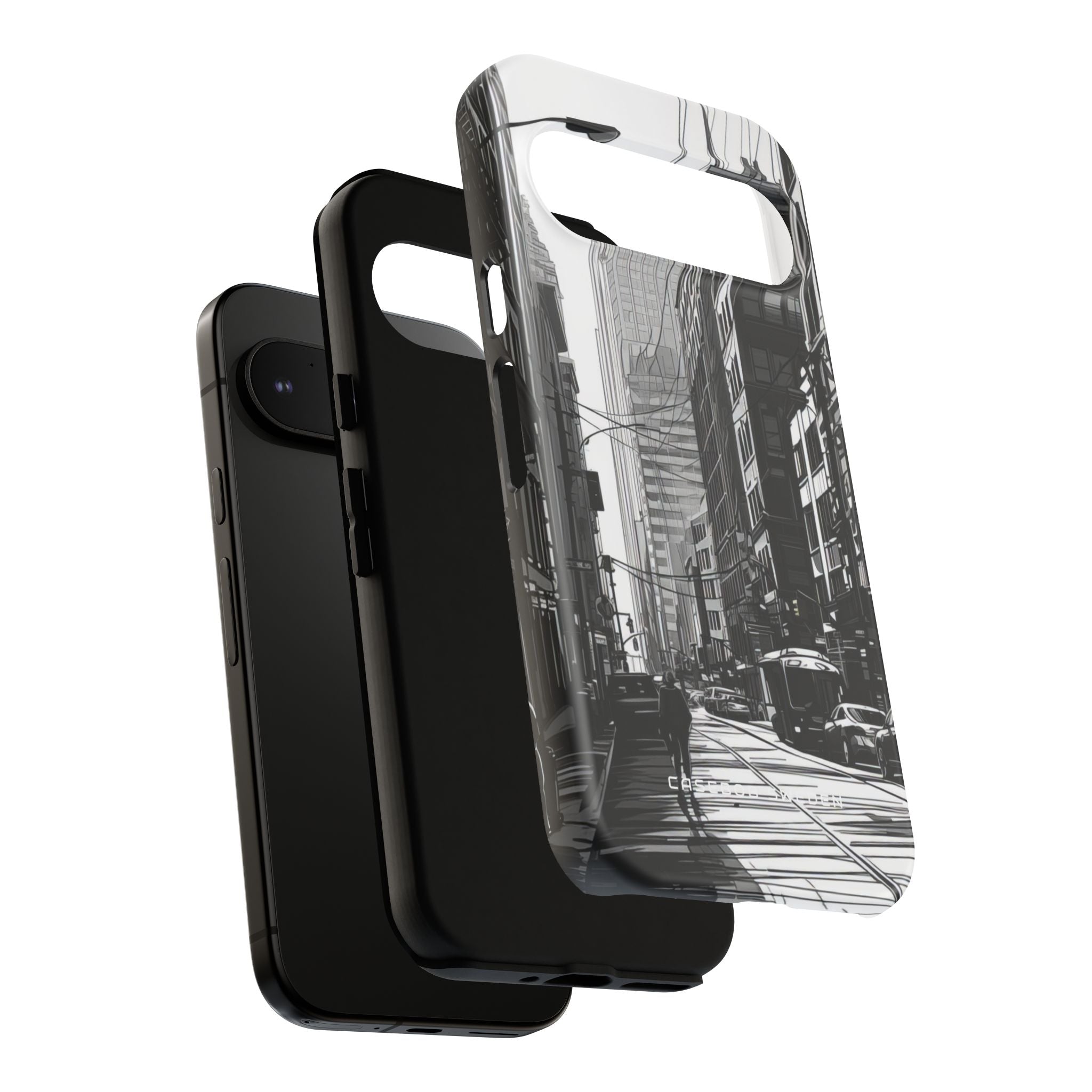 Urban Monochrome Streetscape Google Pixel 9 - Tough Phone Case