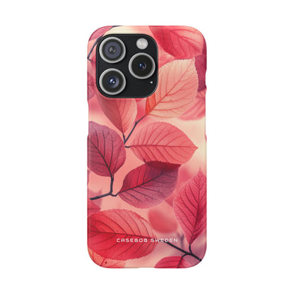 Elegant Pink Leaves iPhone 15 - Slim Phone Case