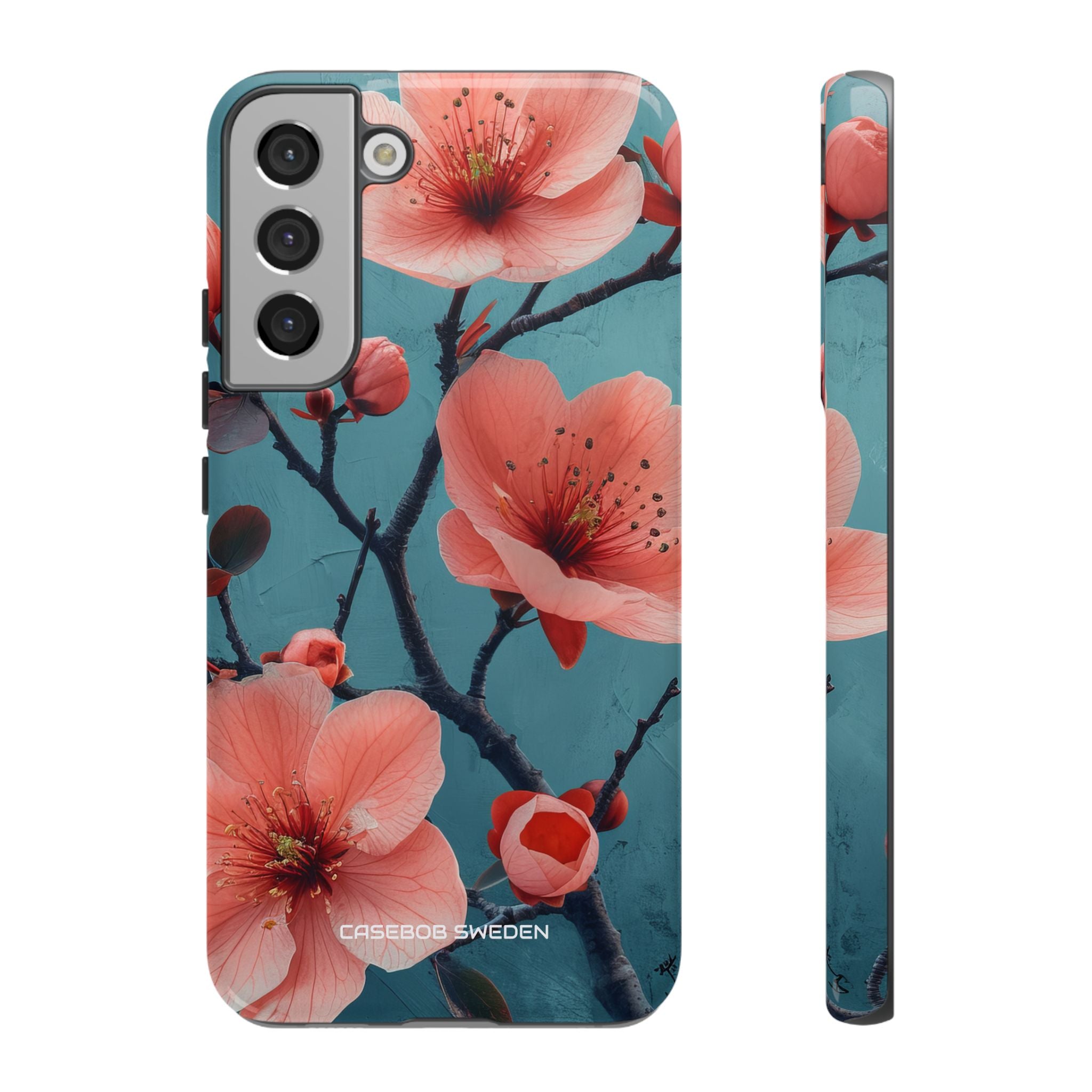 Teal Coral Blossom - Tough Samsung S22 Phone Case