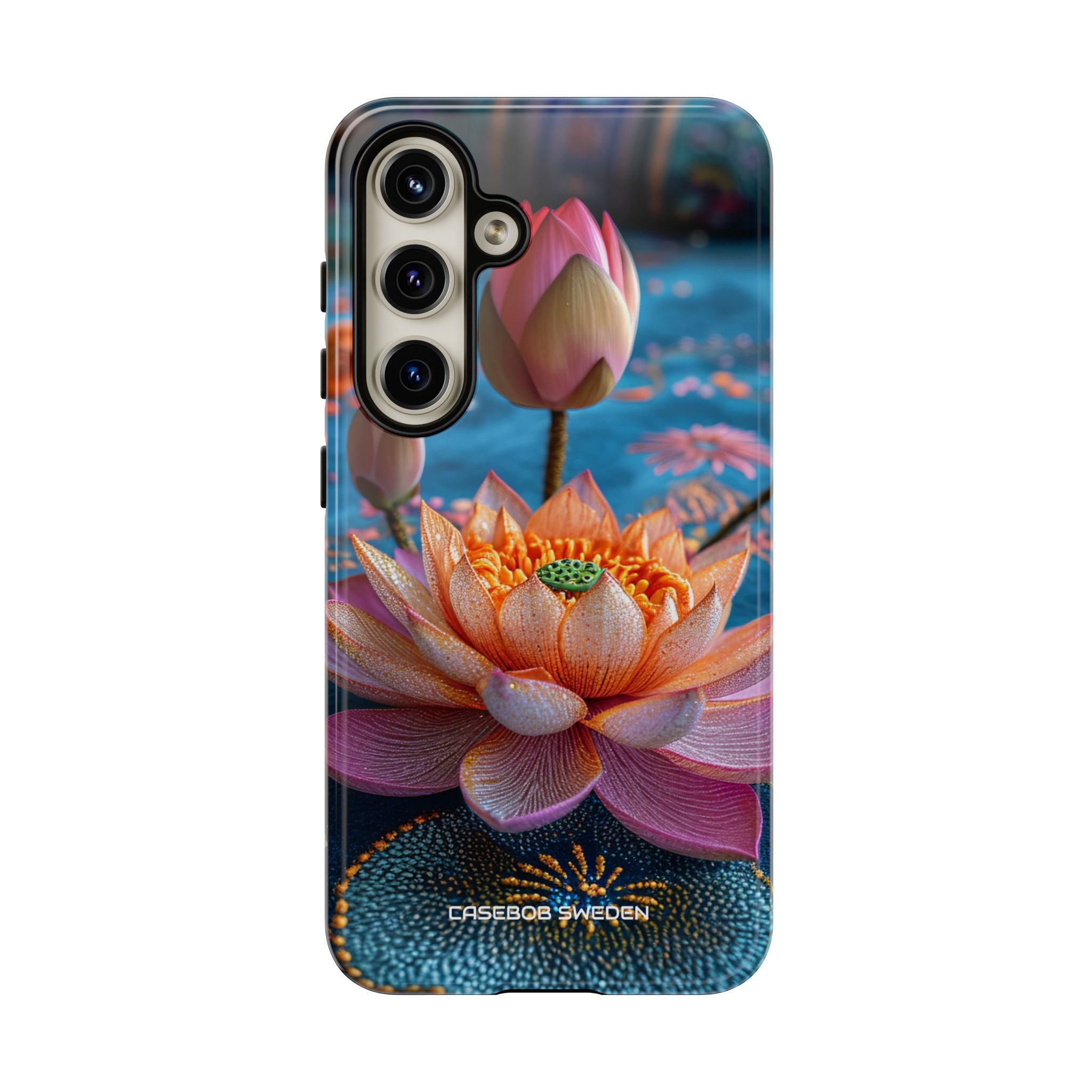 Vibrant Lotus Embroidery - Tough Samsung S24 Phone Case