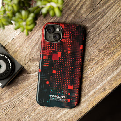 Crimson Circuit Grid iPhone 15 - Tough