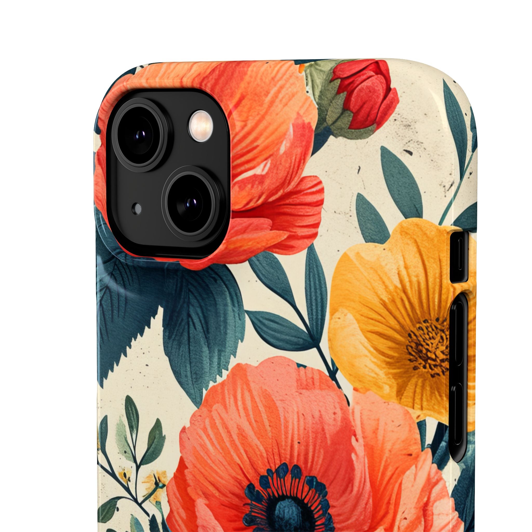 Vibrant Botanical Poppies - Slim iPhone 14 Phone Case