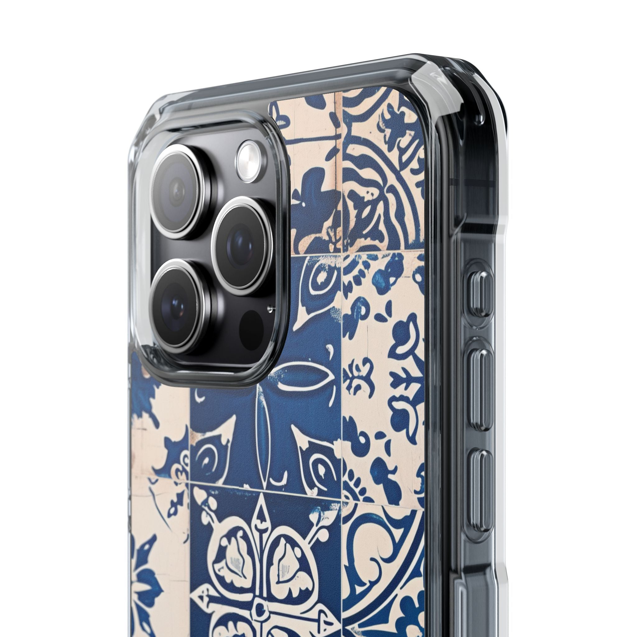 Mediterranean Blue Ceramic Line Art Tiles iPhone 15 - Clear Impact Phone Case