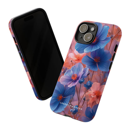 Harmonious Blooming Blues and Pinks iPhone 15 - Tough Phone Case