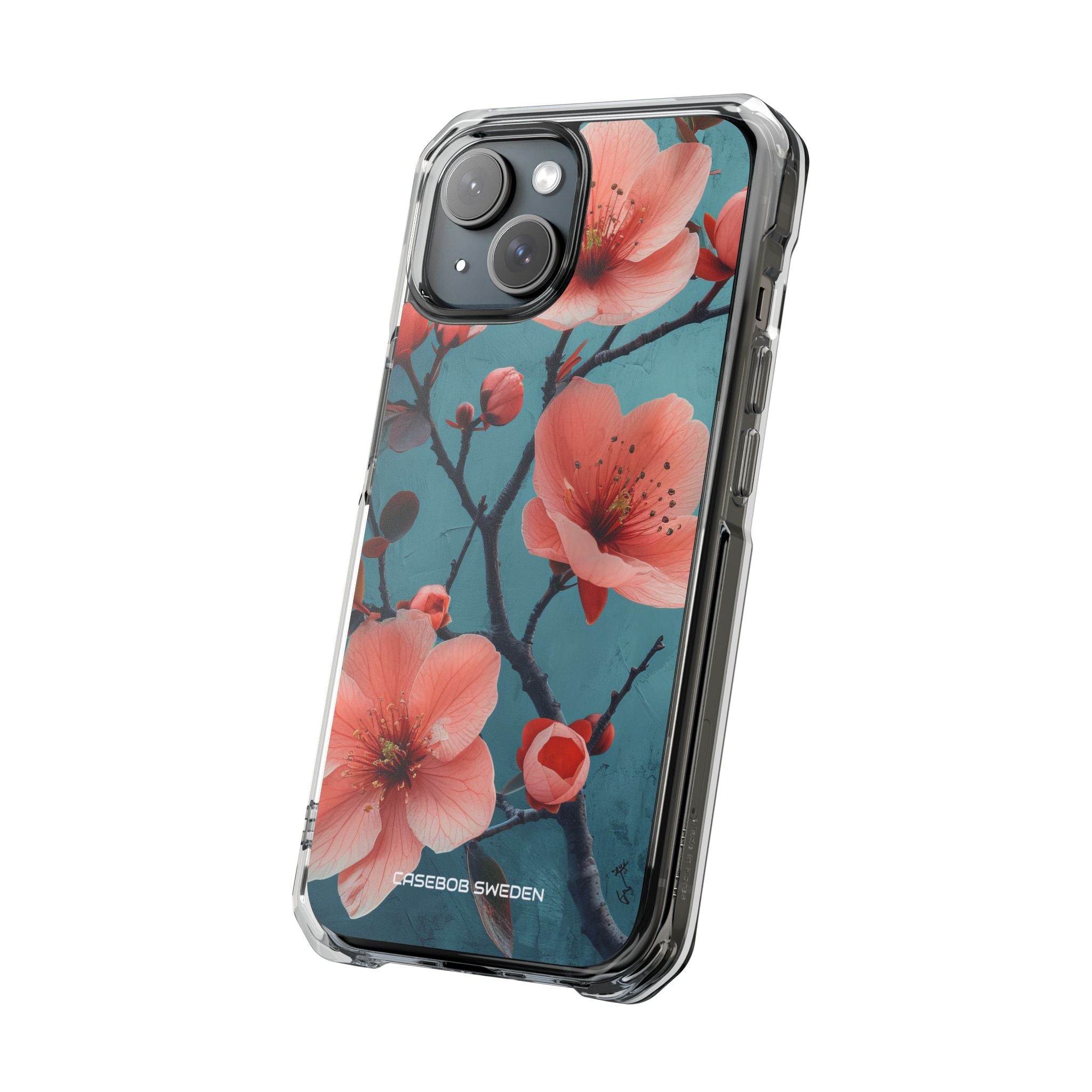 Teal Coral Blossom - Clear Impact iPhone 15 Phone Case