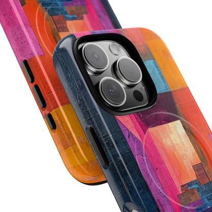 Pink Orange Geometry - Tough + MagSafe® iPhone 16 Phone Case