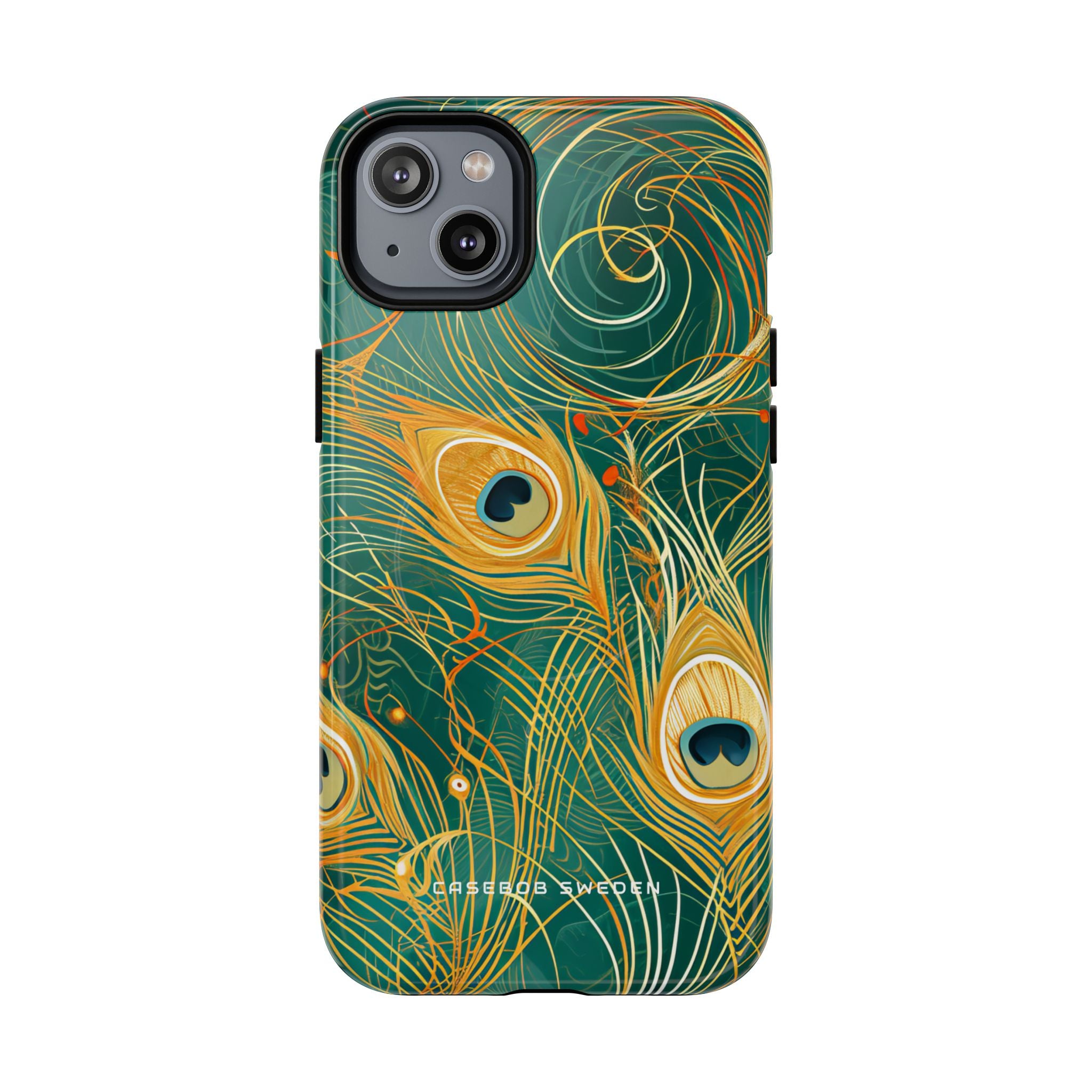 Peacock Elegance in Teal and Gold iPhone 14 | Tough+ Phone Case