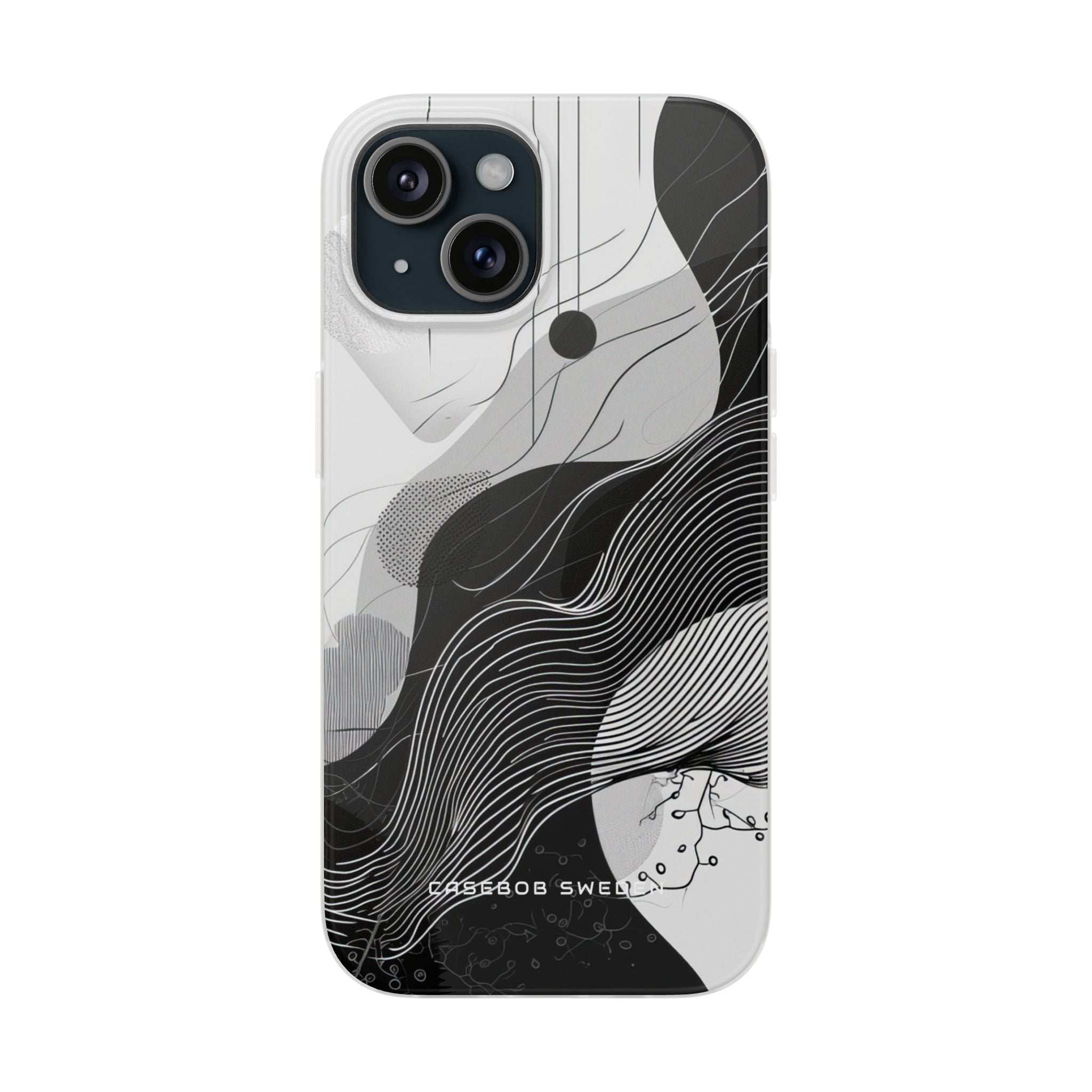 Fluid Rhythms: Monochrome Line Flow iPhone 15 - Flexi Phone Case