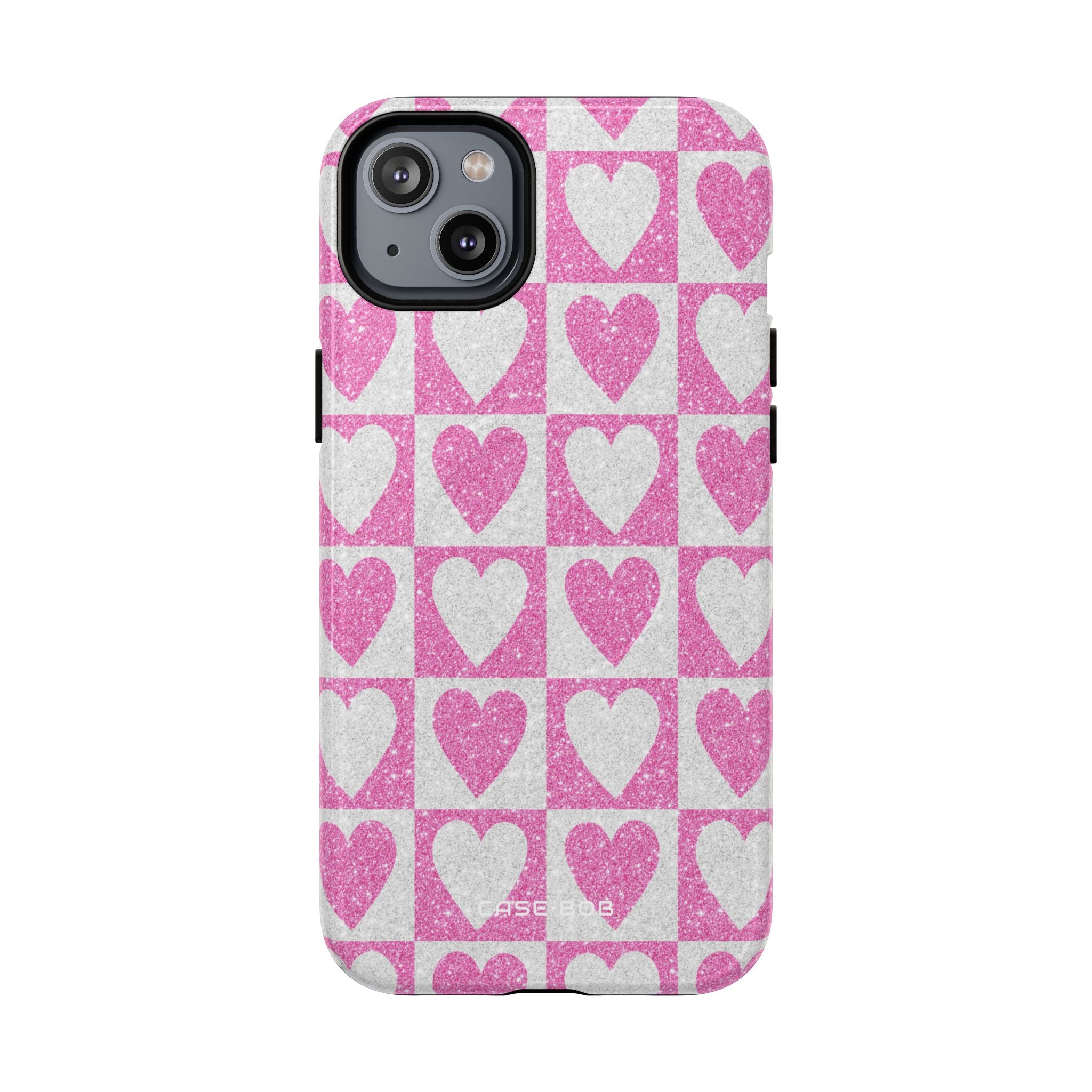 Glitter Heart Grid iPhone 14 Plus Case - Tough+