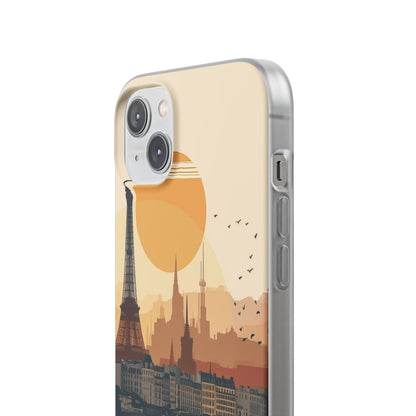 Eiffel Tower Silhouette with Birds and Sun Reflection iPhone 14 - Flexi Phone Case