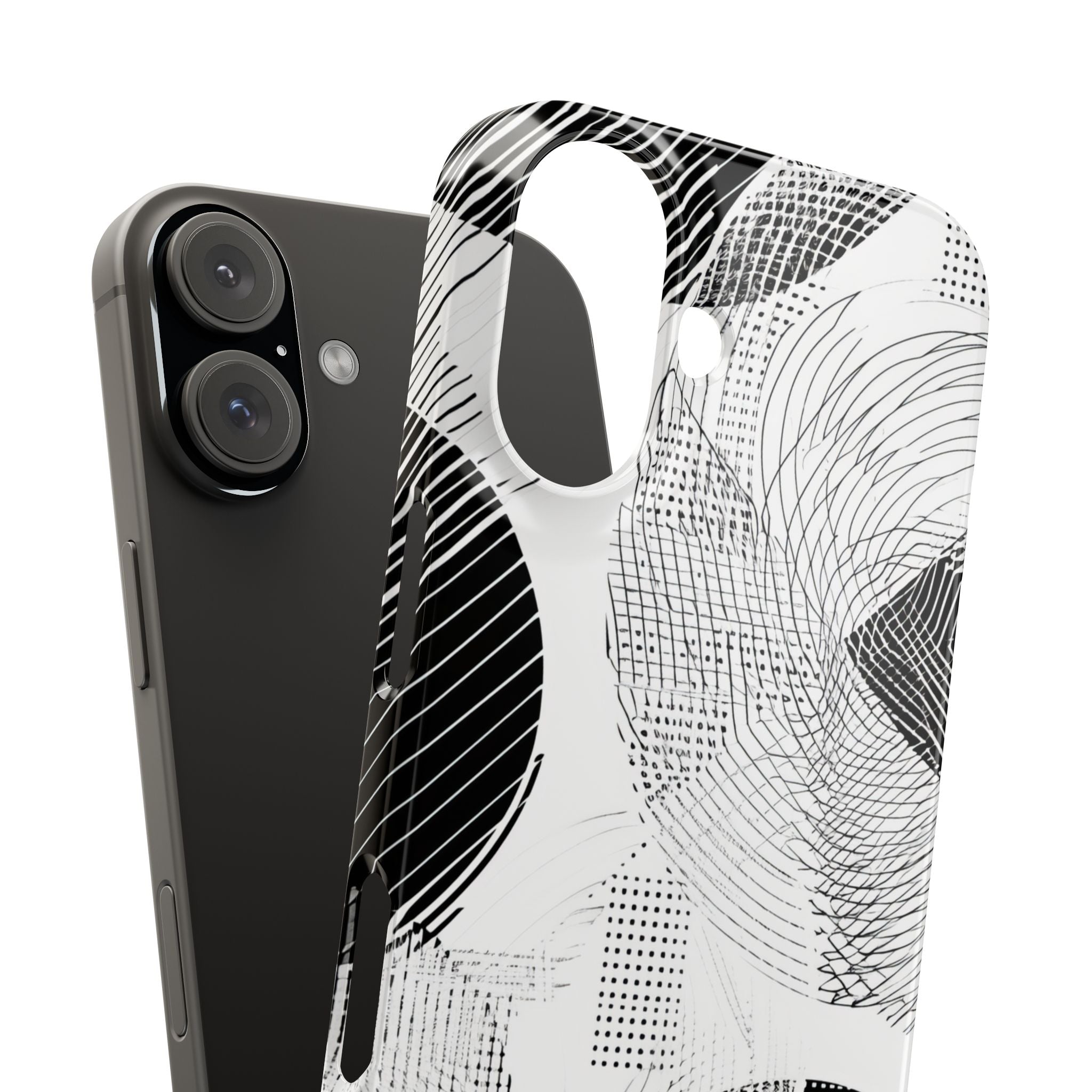 Geometric Monochrome Flow iPhone 16 - Slim Phone Case