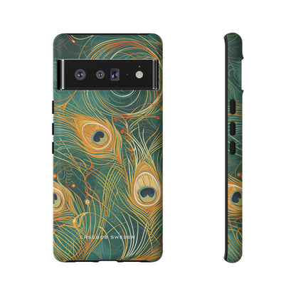 Peacock Elegance in Teal and Gold Google Pixel 6 - Tough Phone Case