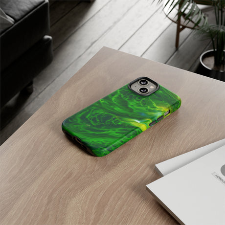 Neon Green Wave Ink Art iPhone Case (Protective) Phone Case