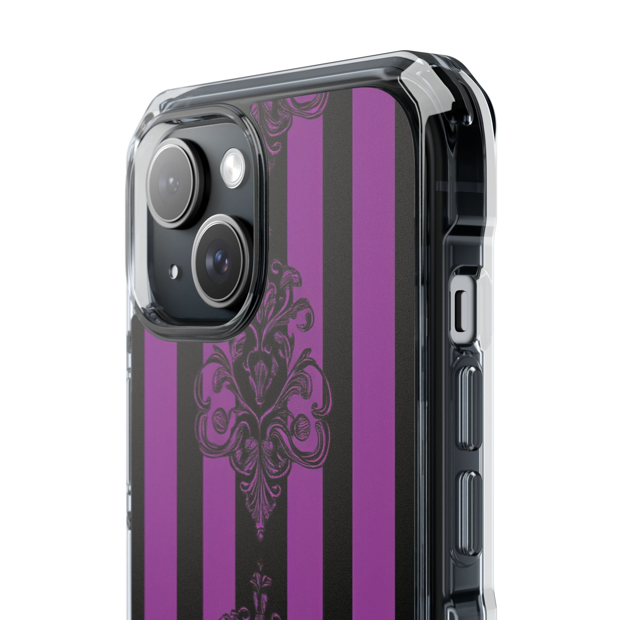 Gothic Elegance with Vertical Stripes and Ornamental Motifs iPhone 15 - Clear Impact Phone Case