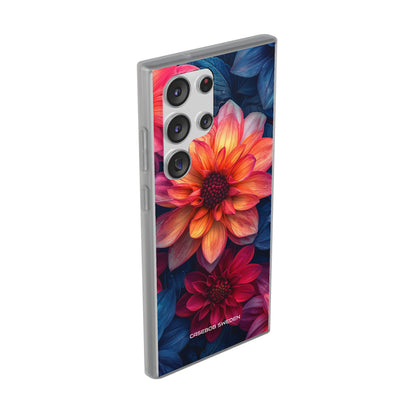 Floral Harmony Orange Blue - Flexi Samsung S23 Phone Case