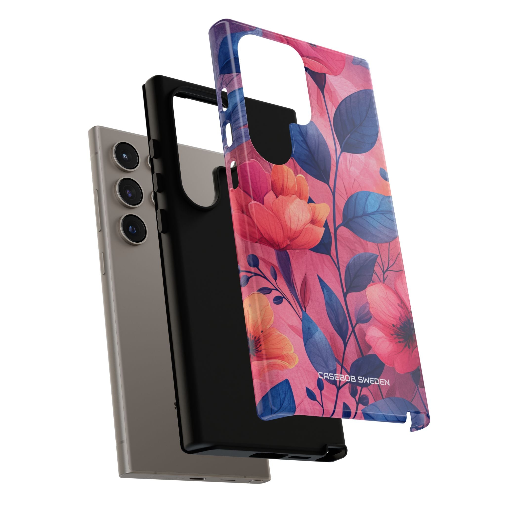 Pink Blue Floral - Tough Samsung S24 Phone Case