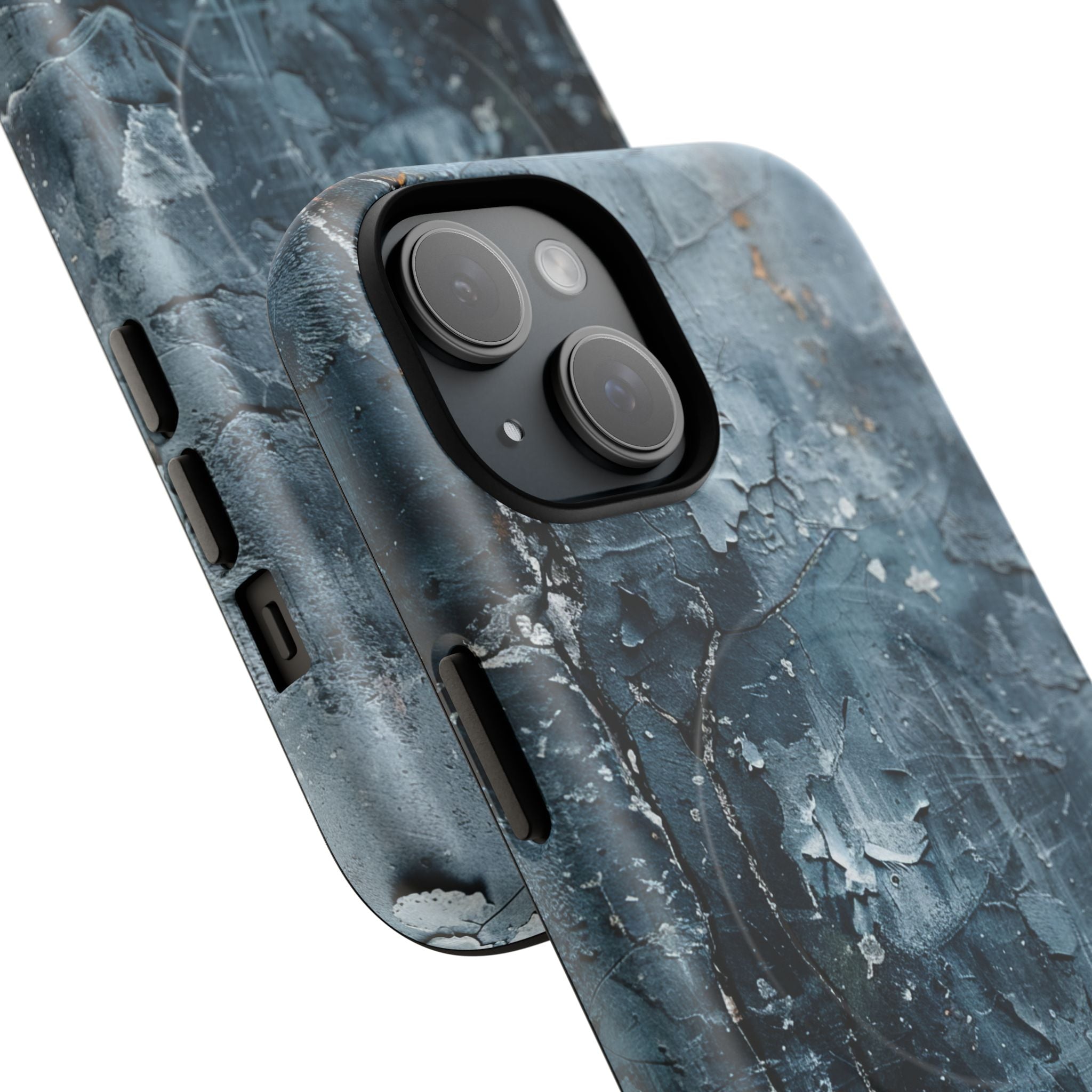 Verwitterter blauer Wandteppich mit rissigen Schichten iPhone 15 Tough+ Handyhülle