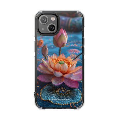 Vibrant Lotus Embroidery - Clear Impact iPhone 14 Phone Case