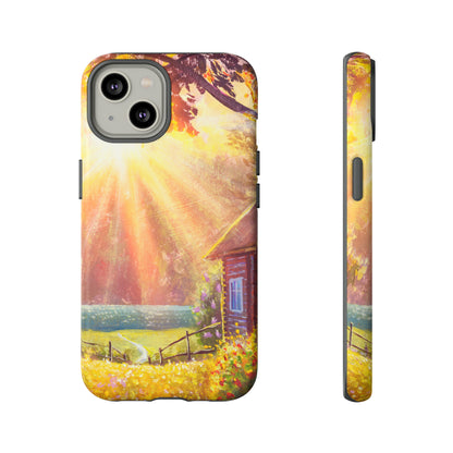 Flower Bushes Wooden House - Protective Phone Case