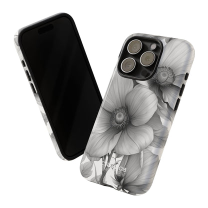 Grijstinten Bloemenharmonie iPhone 15 - Tough