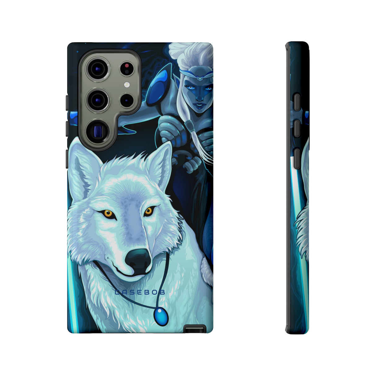 Elf with white wolf - Protective Phone Case