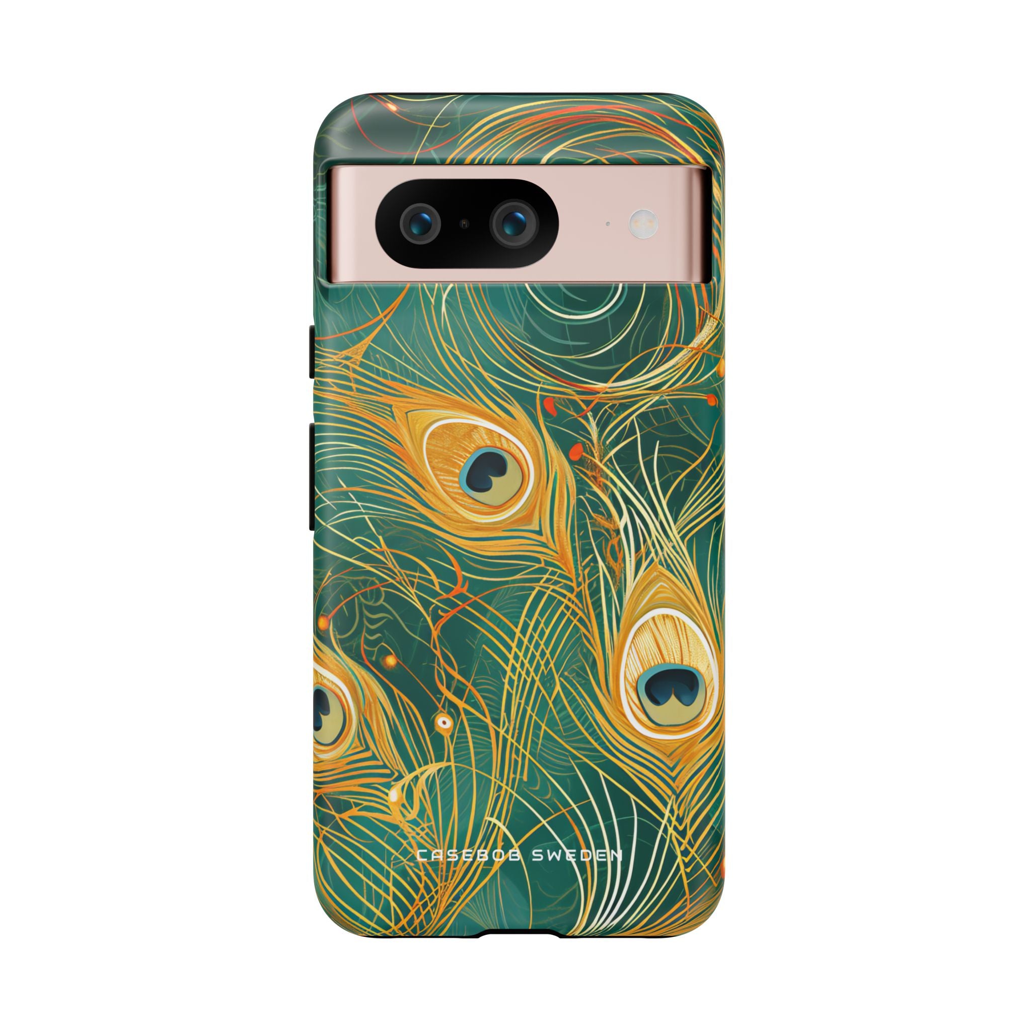 Peacock Elegance in Teal and Gold Google Pixel 8 - Tough Phone Case