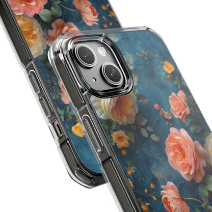 Blue Floral Elegance - Clear Impact iPhone 14 Phone Case