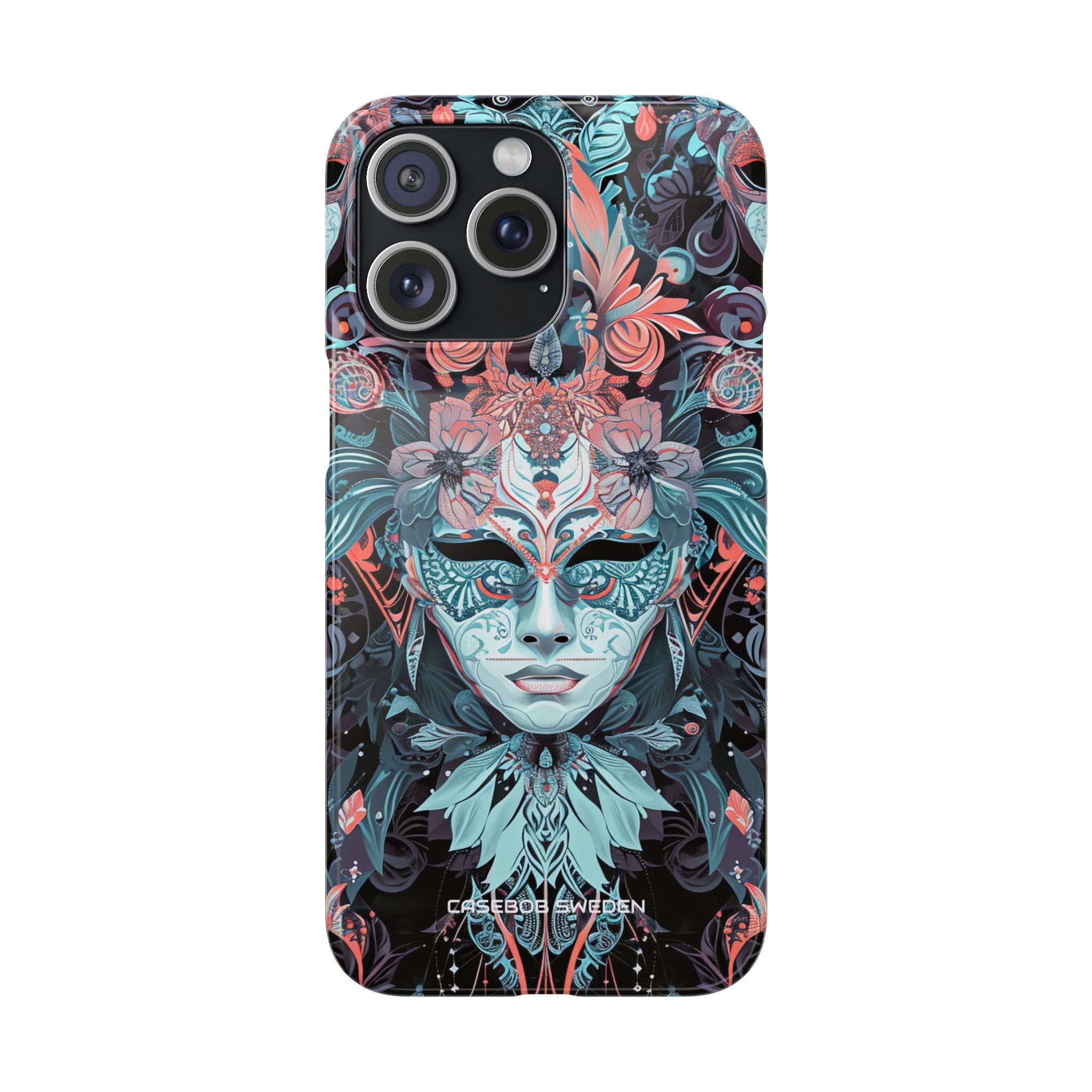 Mystic Teal Coral Mask - Slim iPhone 15 Phone Case