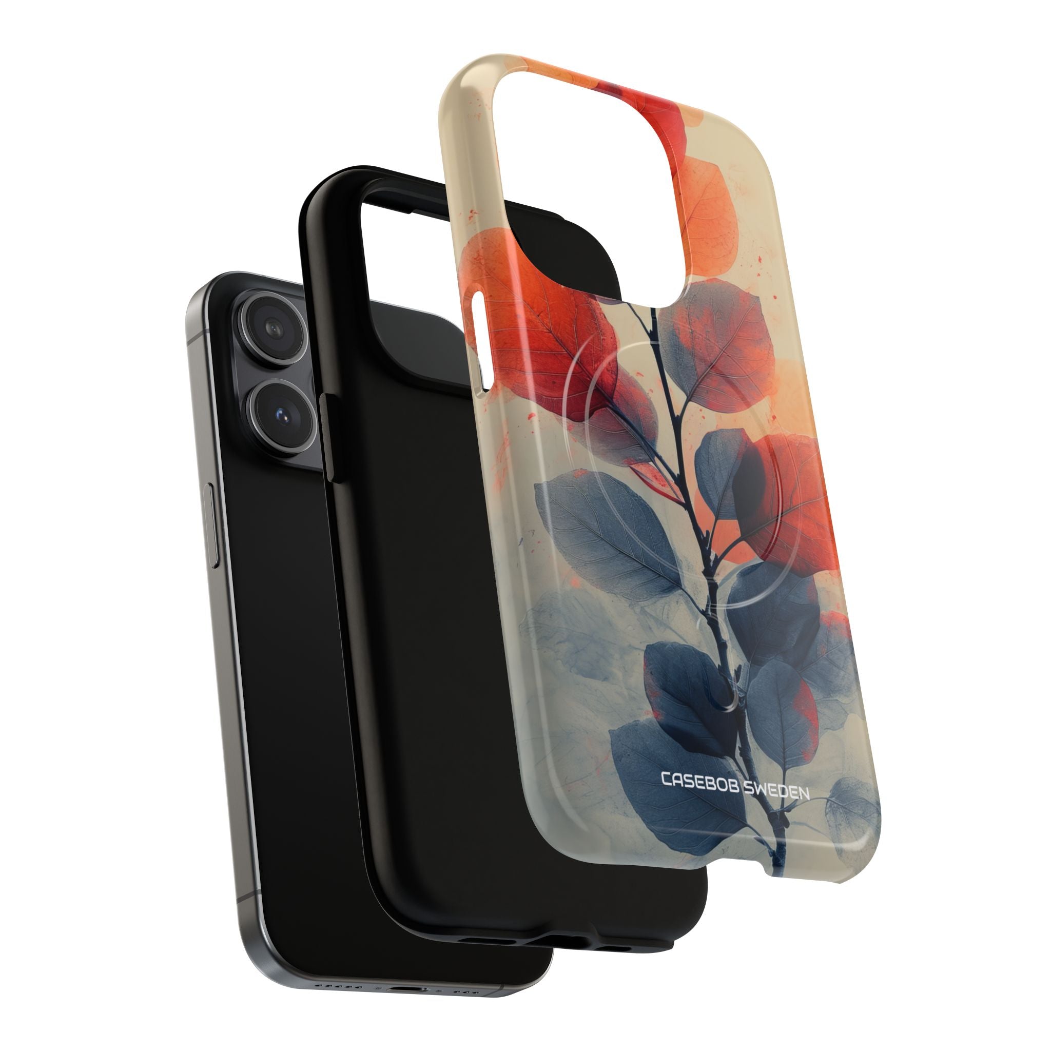 Orange Gray Leaves - Tough + MagSafe® iPhone 15 Phone Case