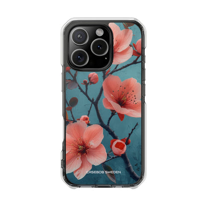 Teal Coral Blossom - Clear Impact iPhone 16 Phone Case