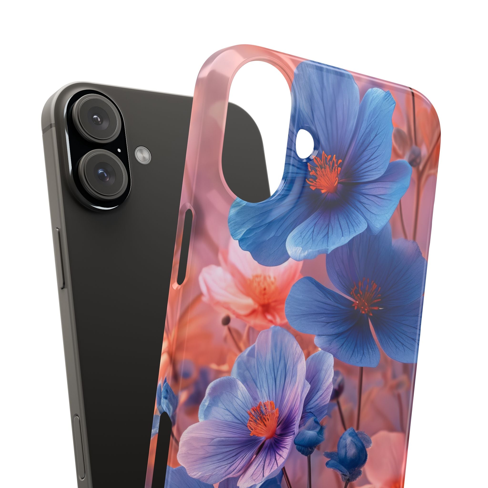 Blue Peach Blossoms - Slim iPhone 16 Phone Case