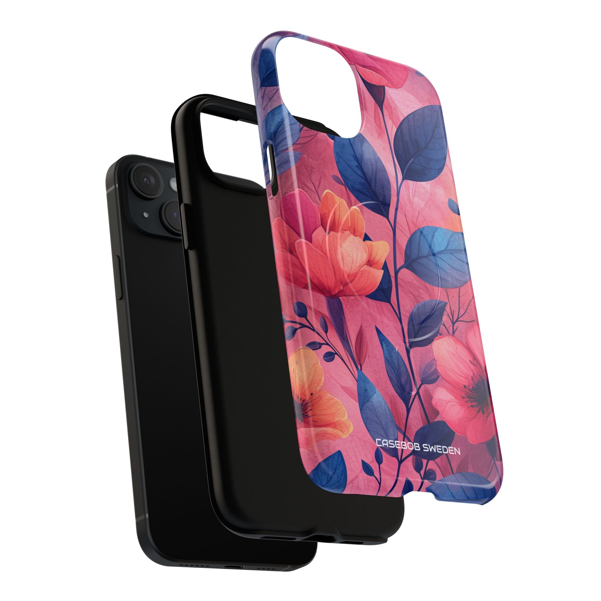 Pink Blue Floral - Tough + MagSafe® iPhone 15 Phone Case