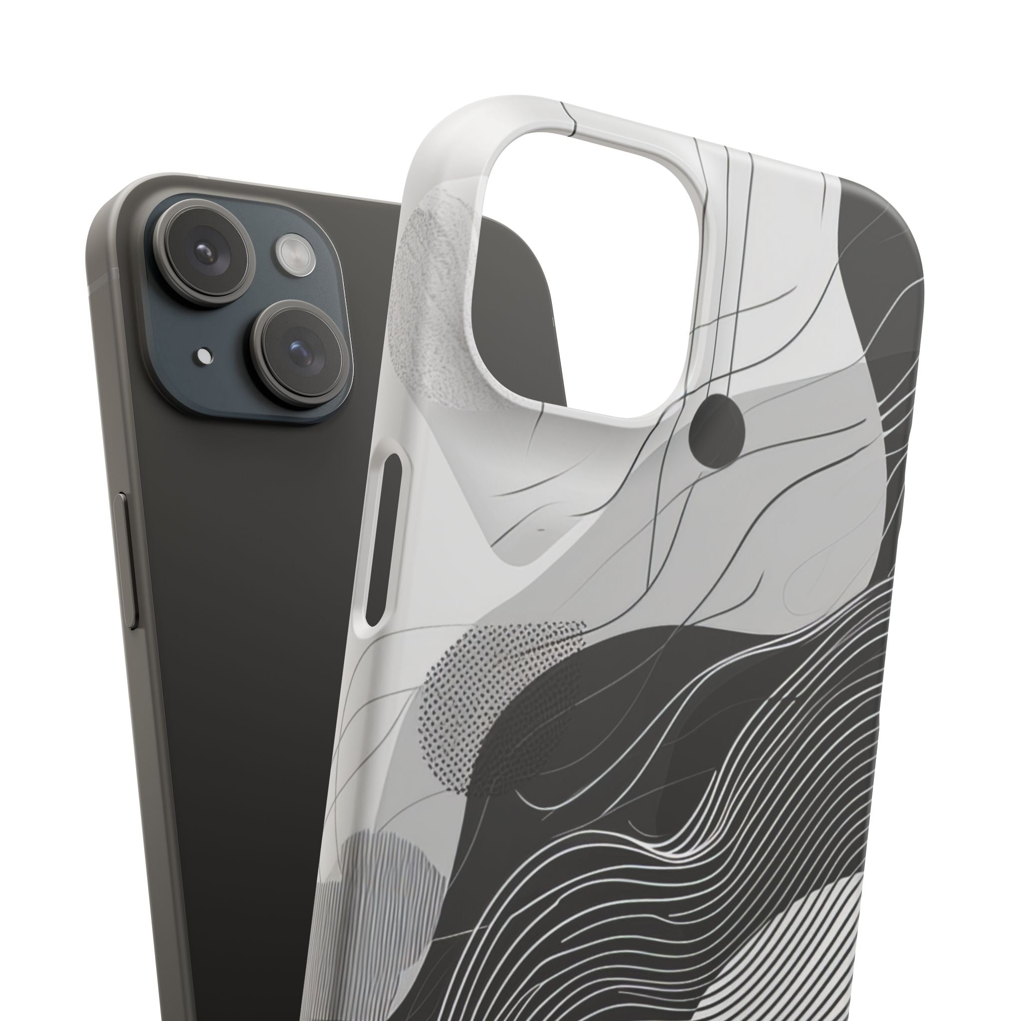 Fluid Rhythms: Monochrome Line Flow iPhone 15 - Slim Phone Case